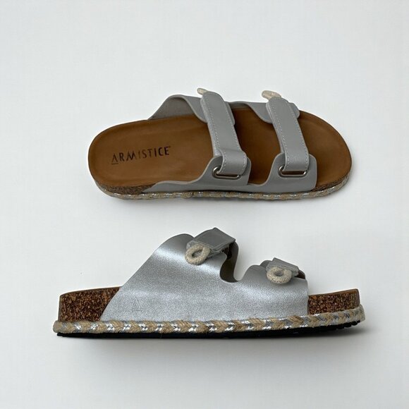 Armistice Womens Silver Adjustable Strap Cork & Rope Sandals Size 39/8.5 - Picture 2 of 8